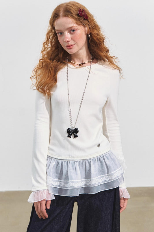 Double-Lace Raglan Sleeve Fleece Top