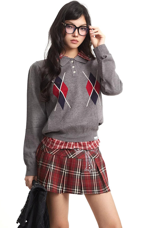 Retro Diamond Knit Top