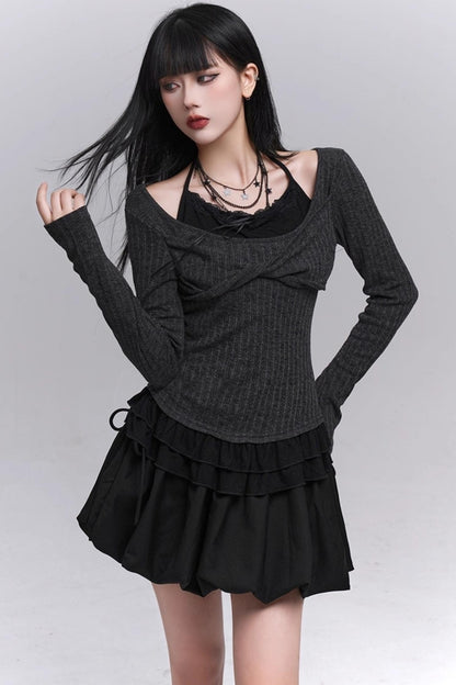 Early Gray Sleeve Halter Top