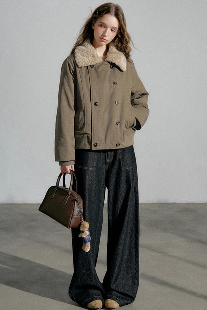 Large Lapel Fashion Double-Breasted Cotton Jacket