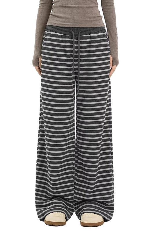Striped Drawstring Wide-Leg Pants