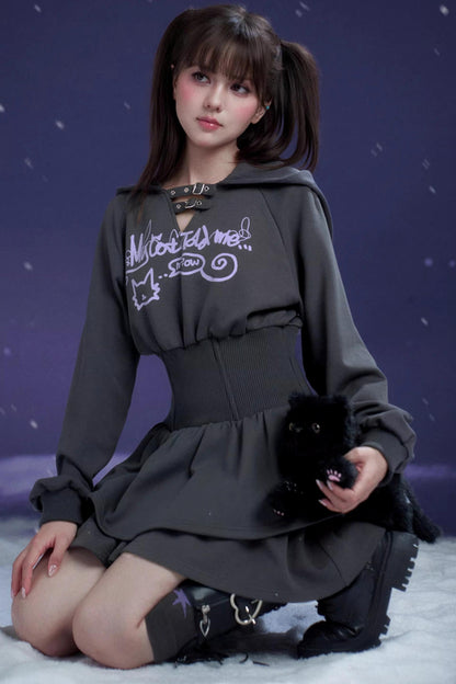 Gray Hooded Sweatshirt Dress