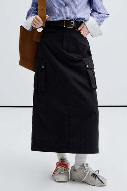 High Waist Classic Black Cargo Skirt