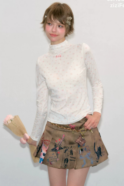 Slightly Sheer Floral Long Sleeve Knit Base Shirt