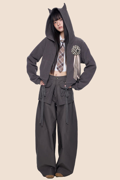 Devil Horn Short Hoodie Sweatshirt