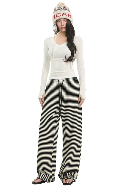 Retro Striped Wide-Leg Pants