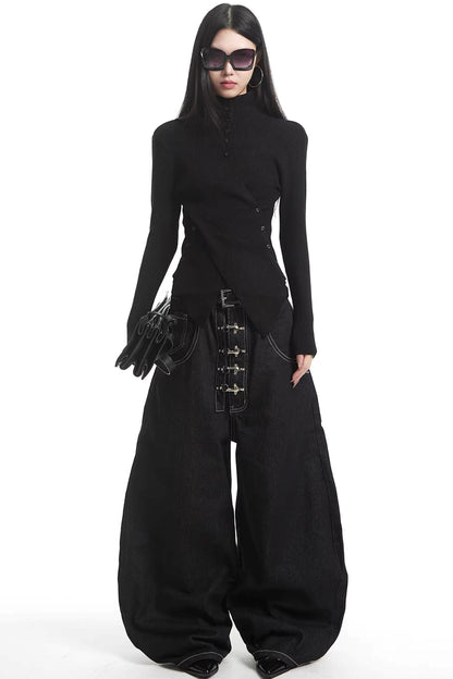 Black Half-High Collar Knit Sweater