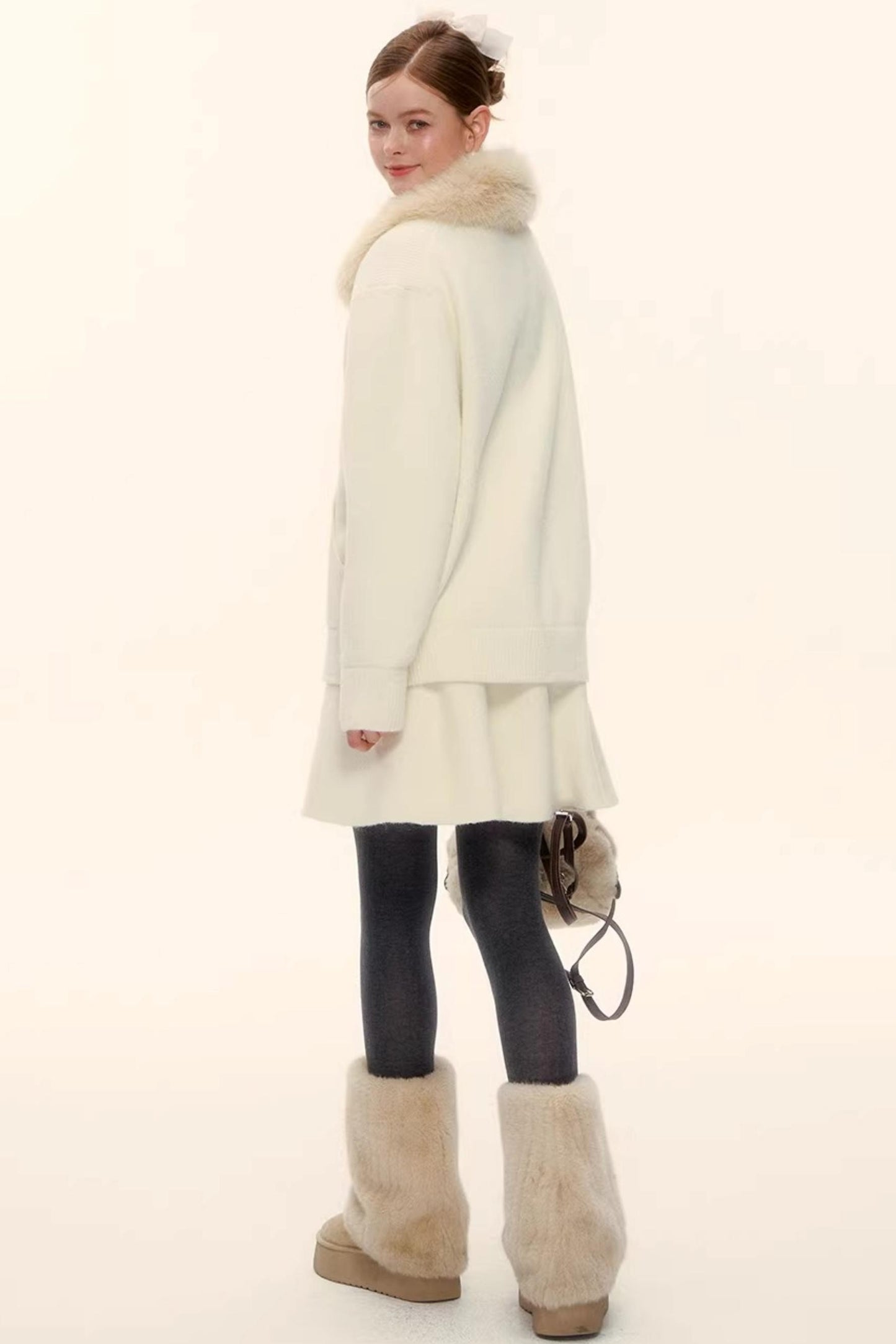 Wool Blend Lapel Fur Collar Coat Set-Up