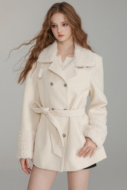 Wool Patchwork Belted Midi Coat