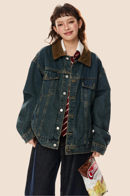 레트로 라펠 데님 재킷 
