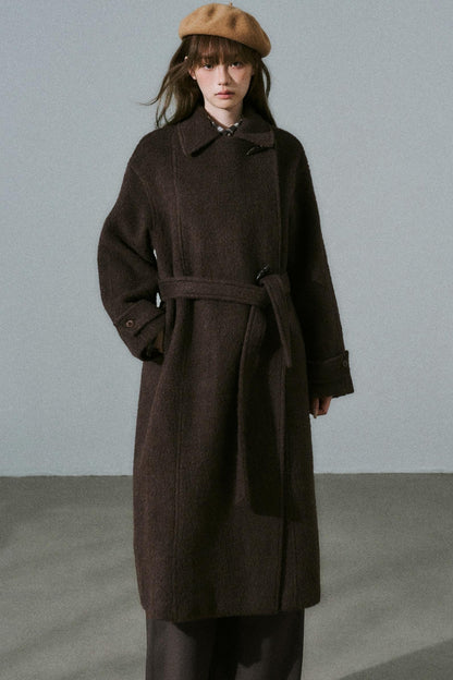 Wool Tweed Plaid Long Coat