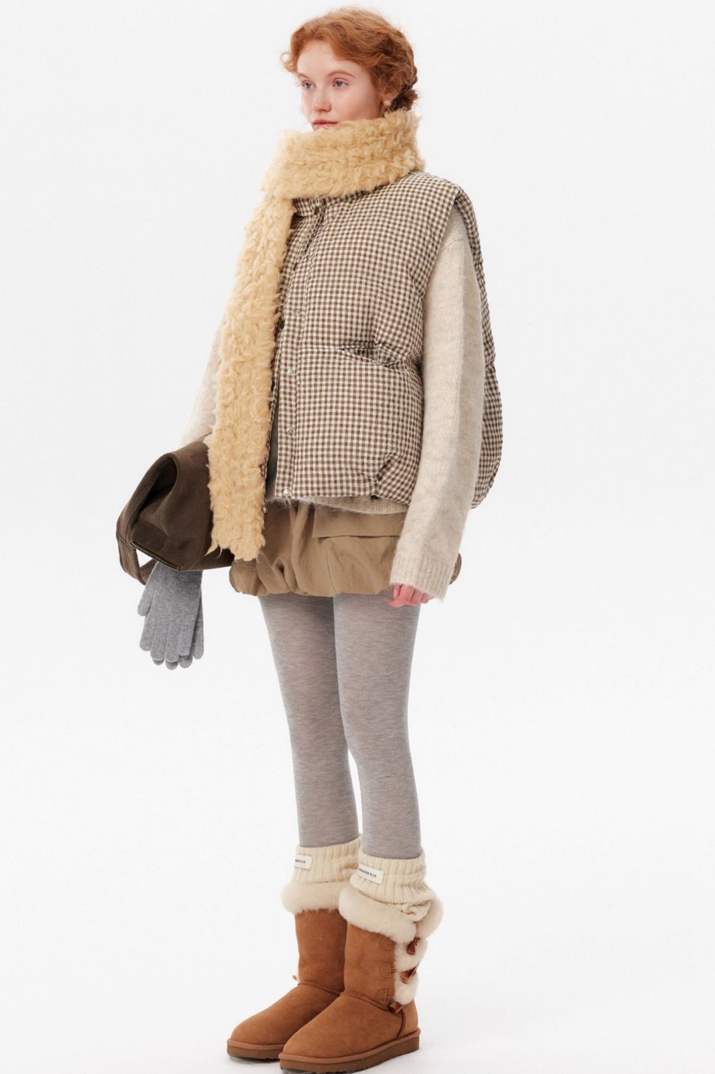 Linen Plaid Down Vest Jacket