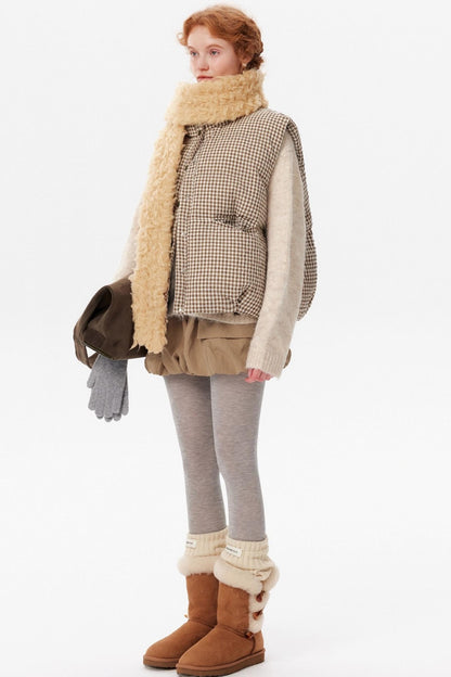Linen Plaid Down Vest Jacket