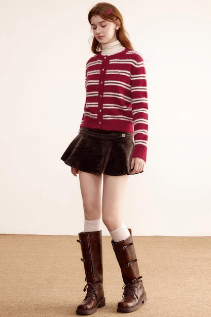 Christmas Red Striped Knitted Cardigan