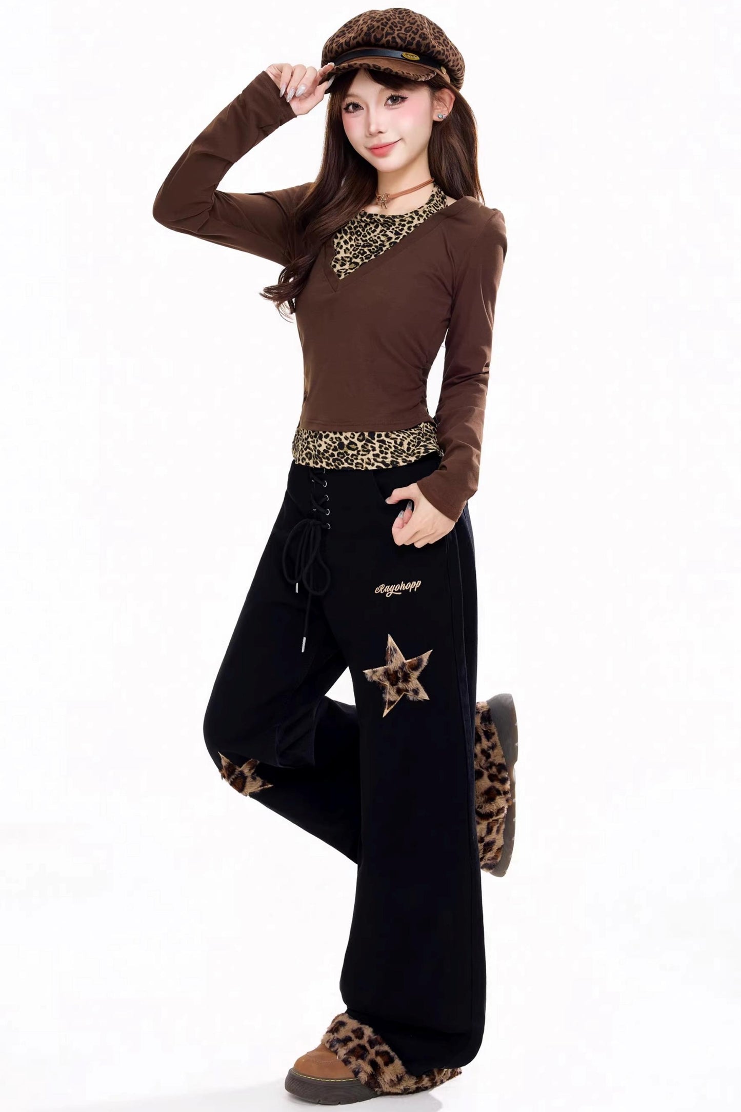 레트로 별 플러시 데님 팬츠