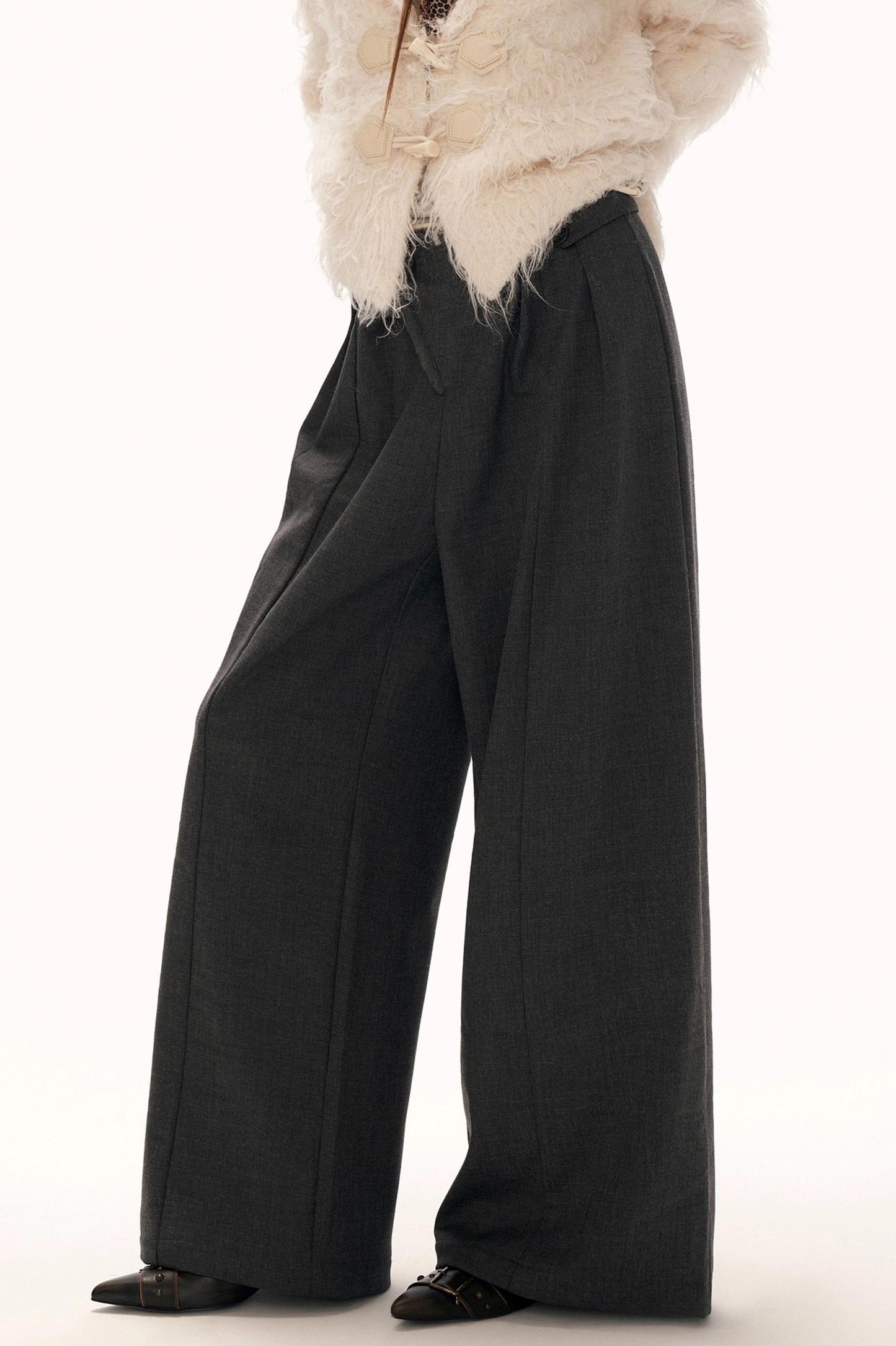 Gray Fleece Wide-Leg Pants