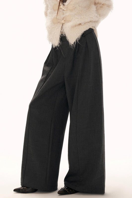 Gray Fleece Wide-Leg Pants