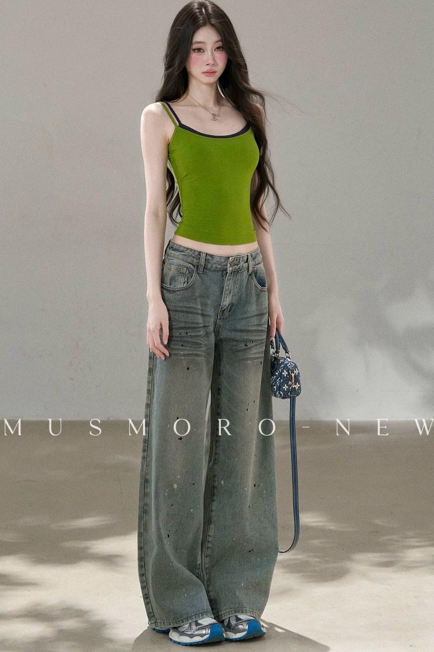 불규칙 스플래터 잉크 와이드 레그 팬츠