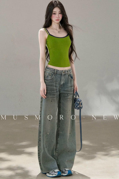 불규칙 스플래터 잉크 와이드 레그 팬츠