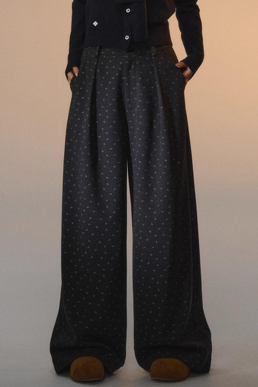 Printed Bow Woolen Trousers