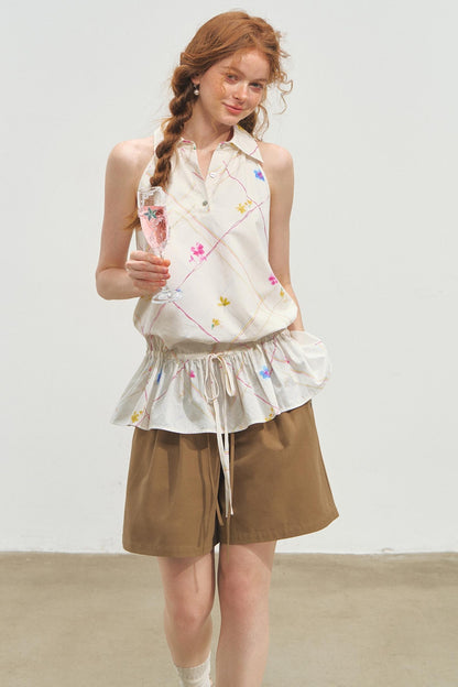 Printed Tie Neck Blouse