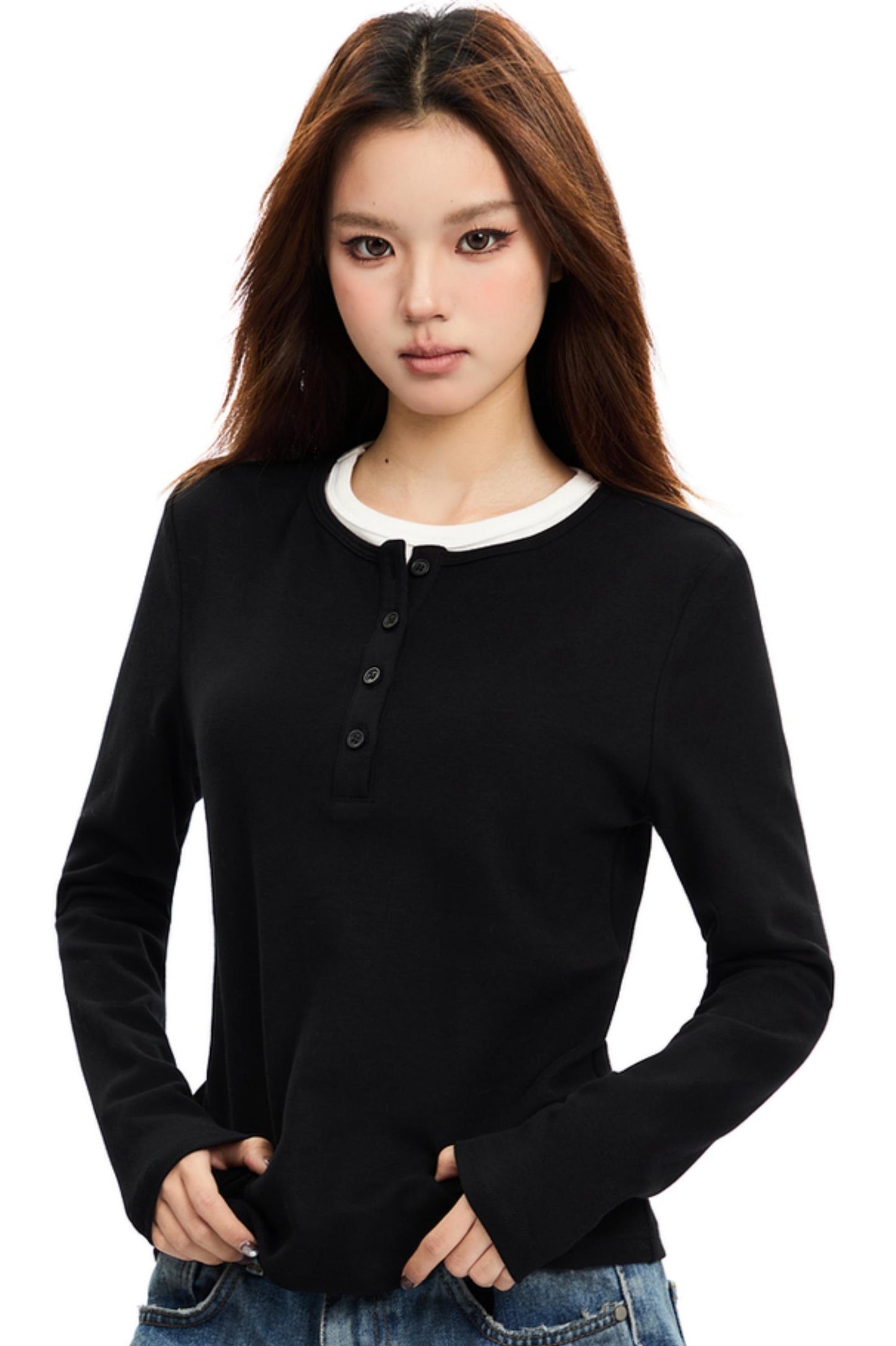 Simple Contrast Crew Neck Knit Top