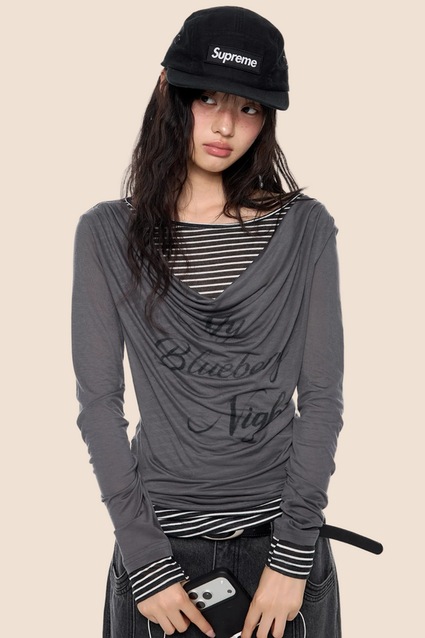 Swing Collar Printed Blouse
