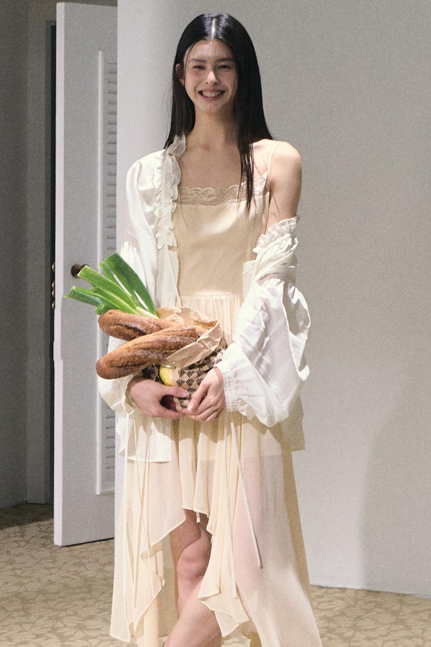 Pleated Chiffon Slip Dress