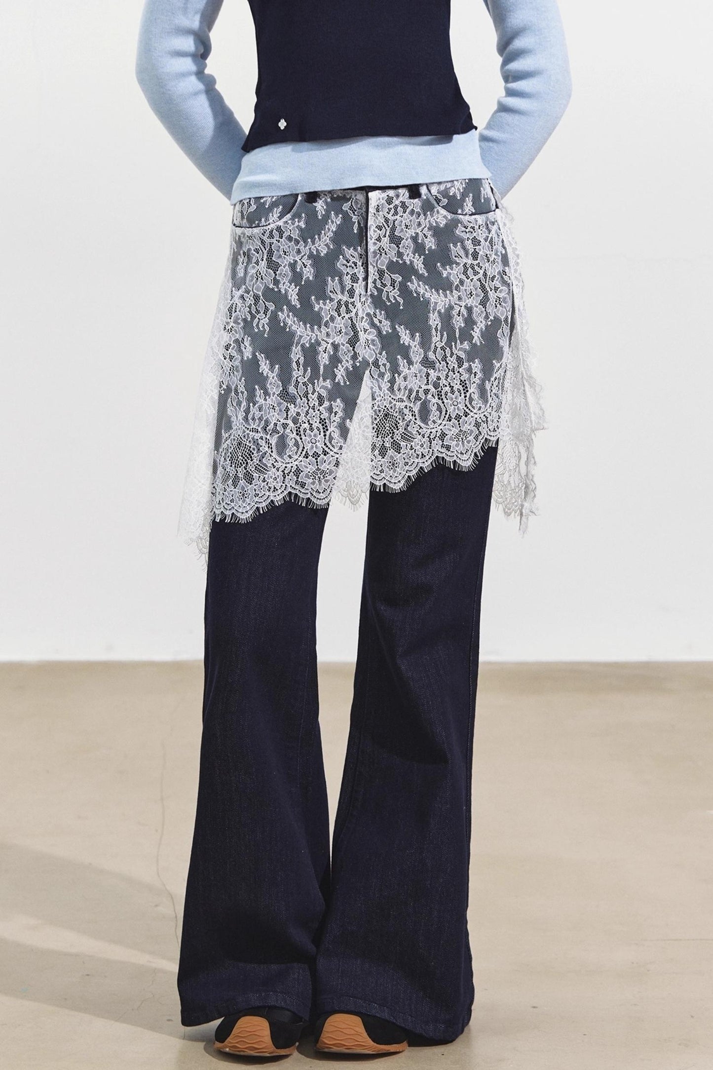 Fake Two Lace Curtain Bootcut Jeans