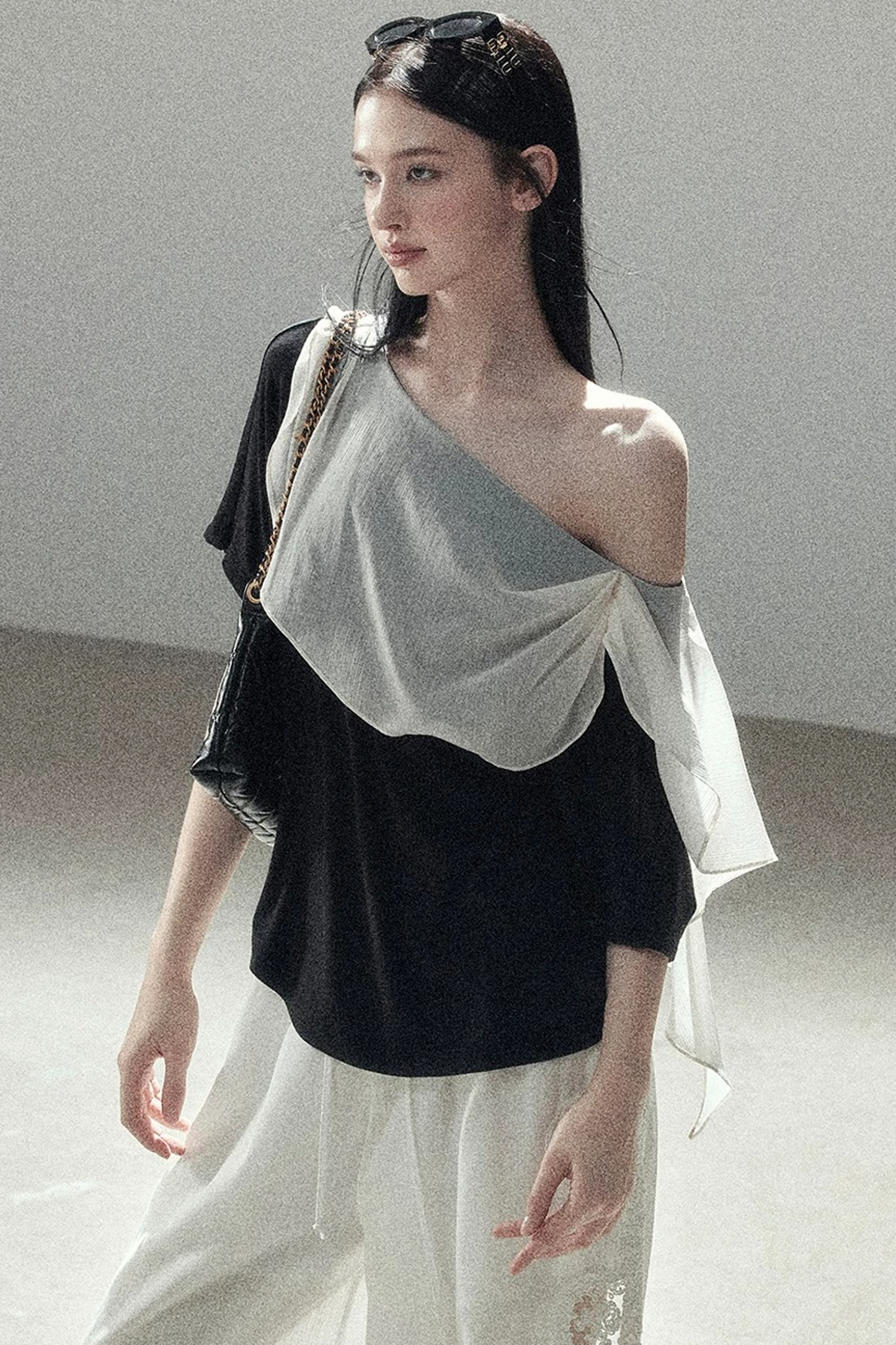 Black and White Off-Shoulder Top