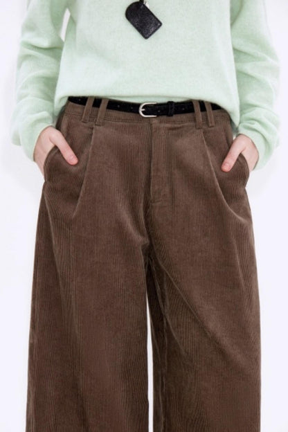 Retro Corduroy Pleated Pants