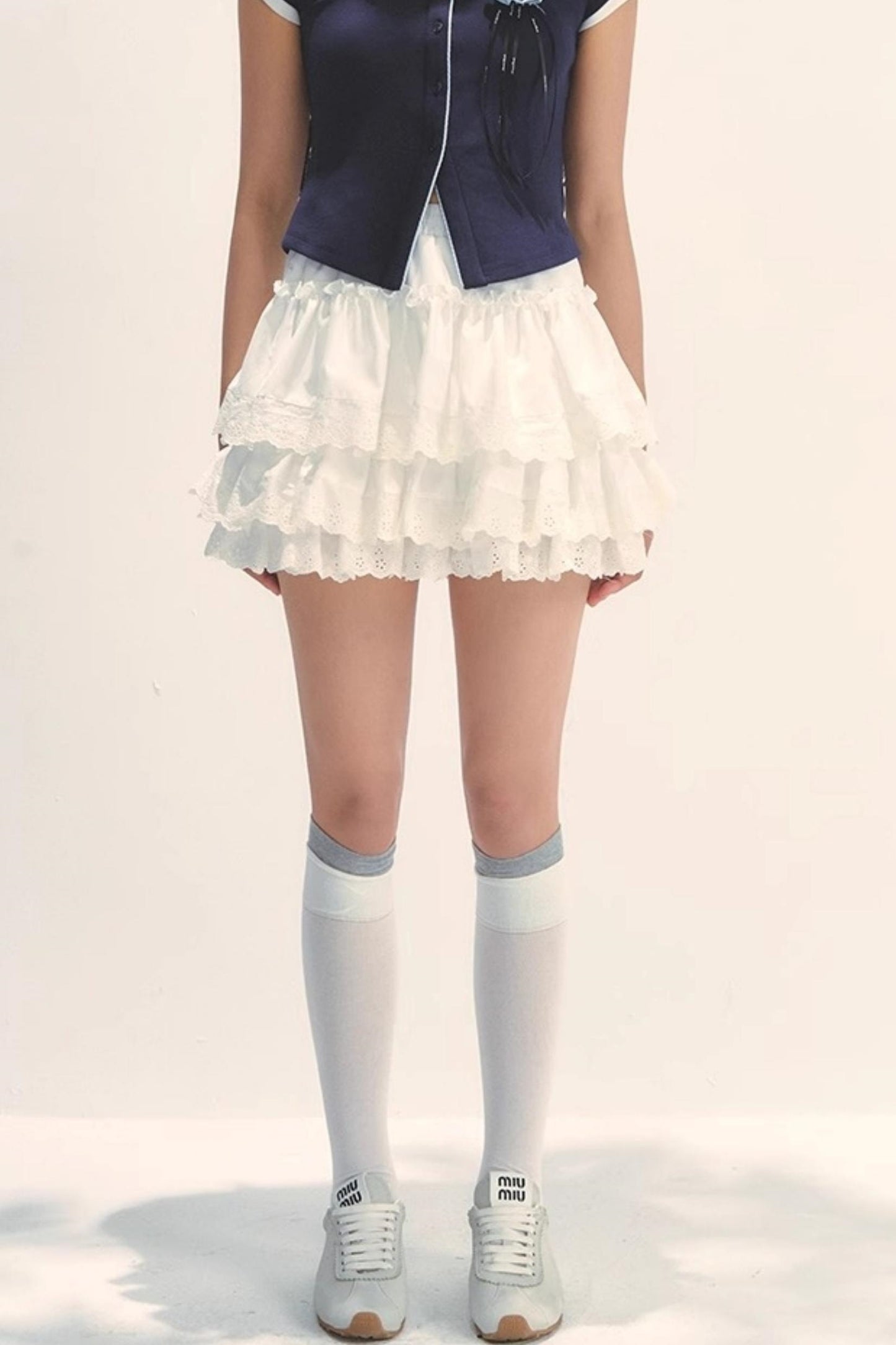 White Lace Tiered Midi Skirt