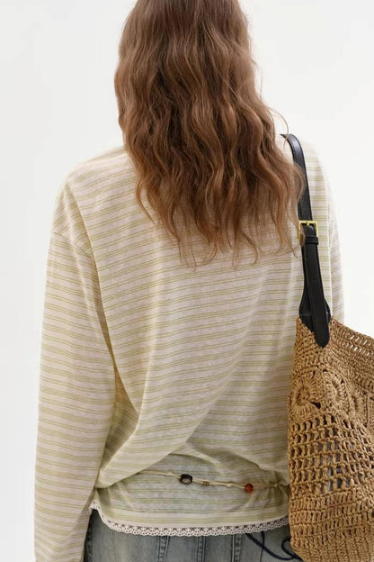 Lyocell Blend Striped Lace Top