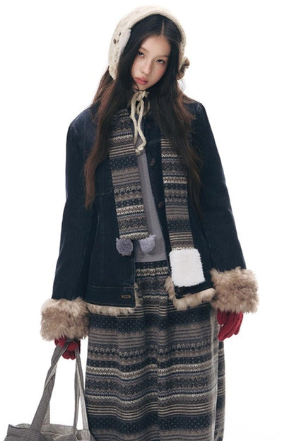 Knitted Patchwork Slim Dress Set-Up