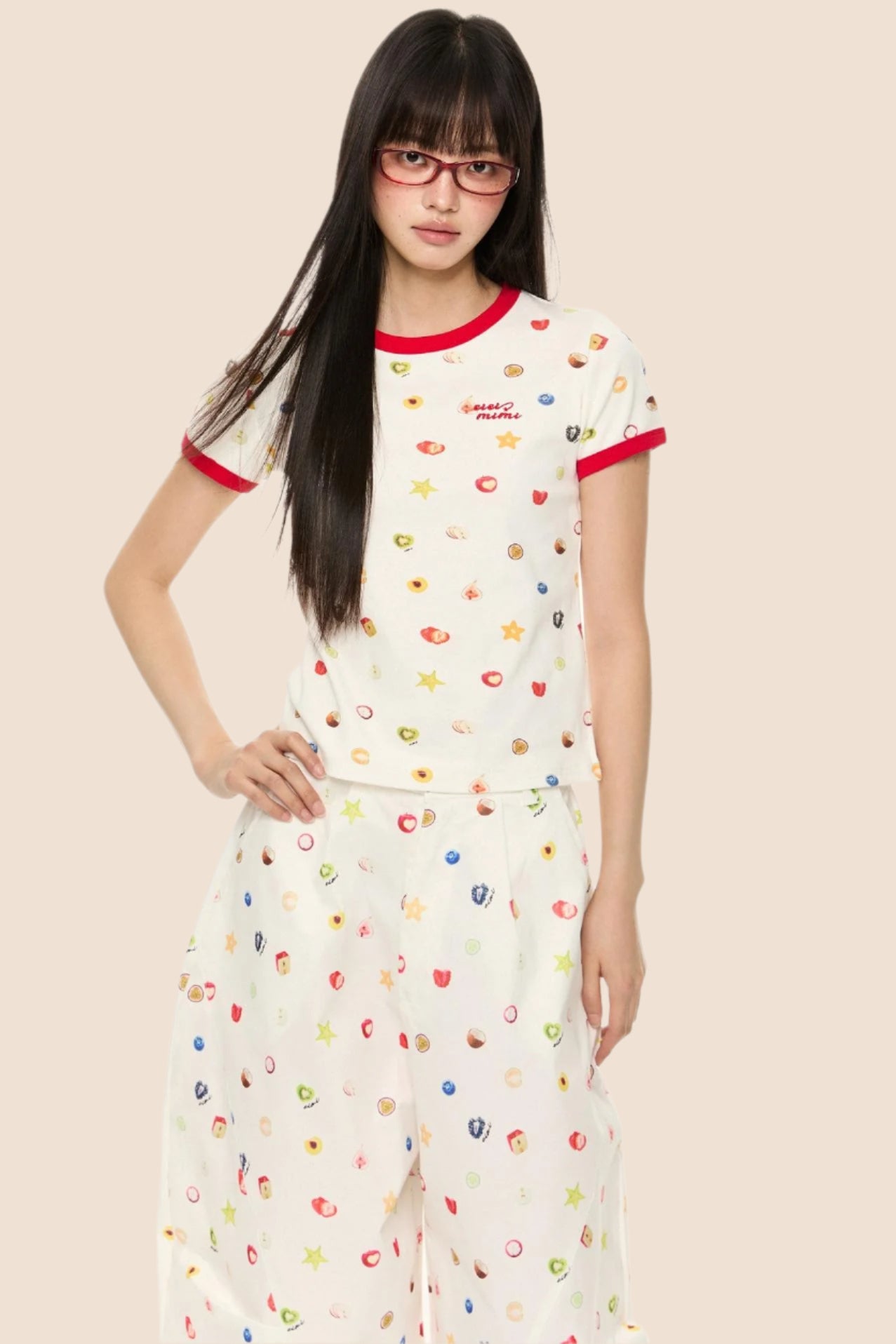 Printed Short Sleeve T-Shirt Camisole Set-Up