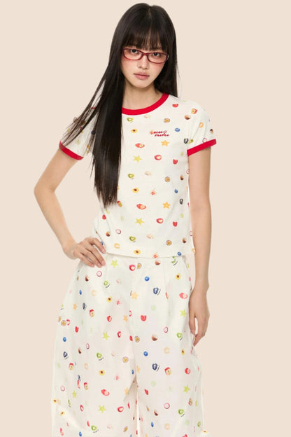 Printed Short Sleeve T-Shirt Camisole Set-Up