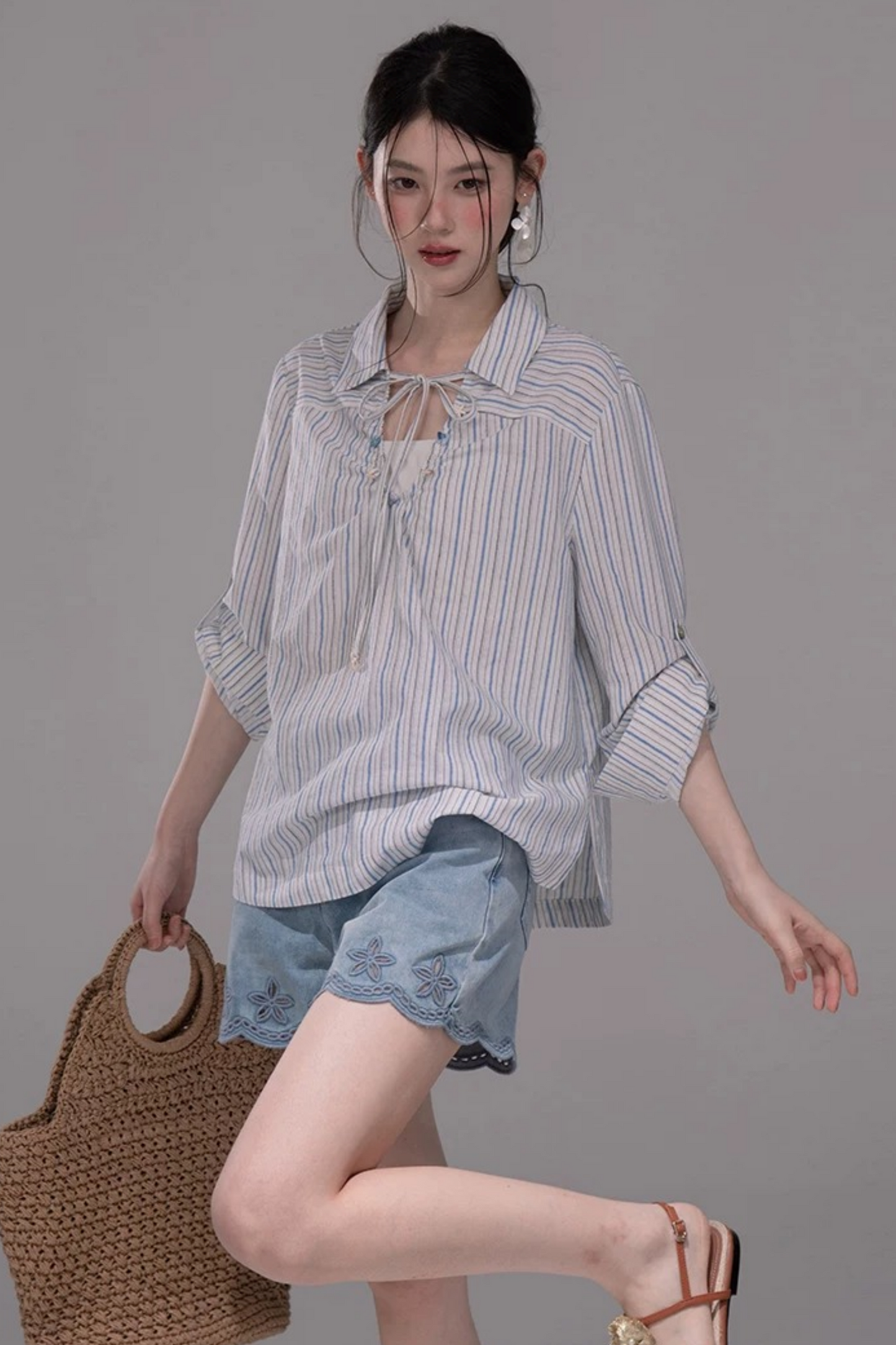 Conjunto de Camisa a Rayas Azul Soda