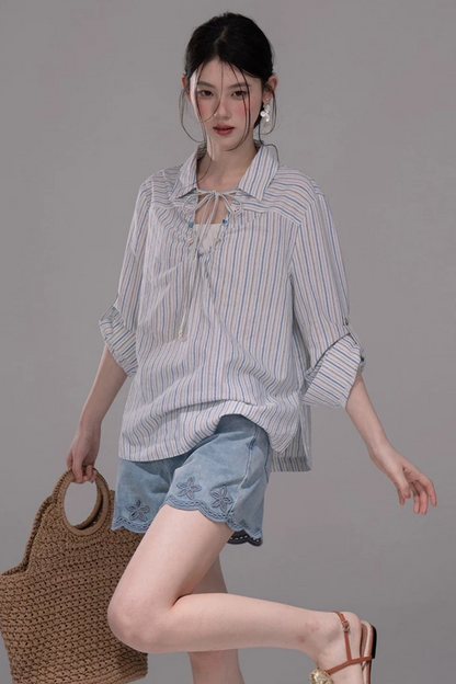 Conjunto de Camisa a Rayas Azul Soda