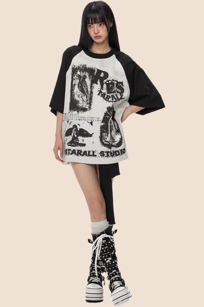Street Black & White Graffiti Print Top