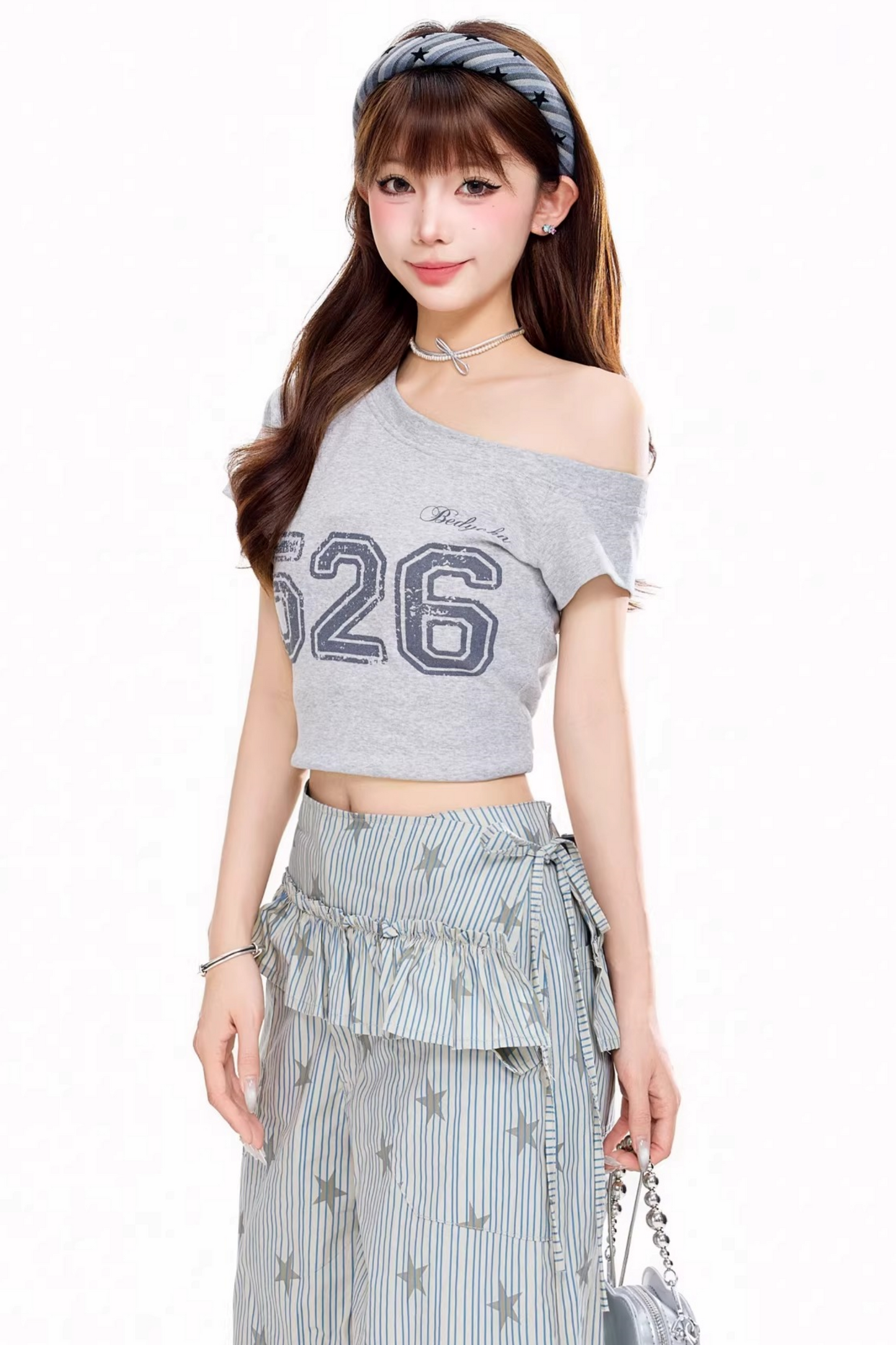 One-Shoulder Digital Print Top