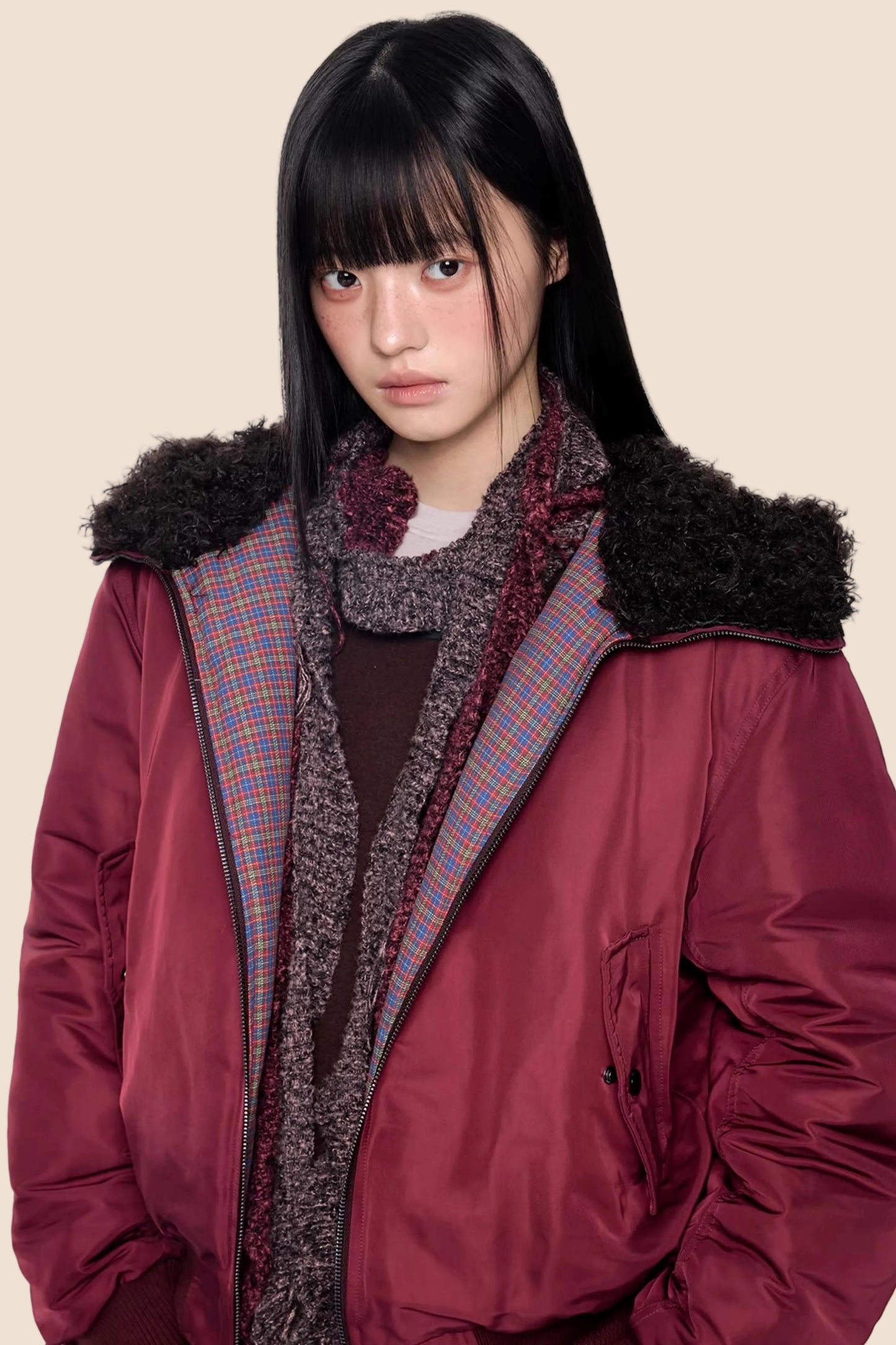 Furry Hooded Patchwork Jacket