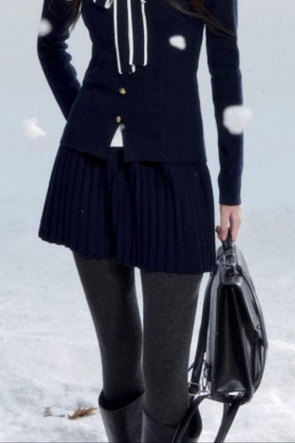 Navy Collar Knit Top