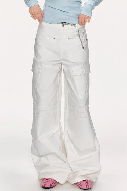 High-Waisted Solid Color Wide-Leg Trousers
