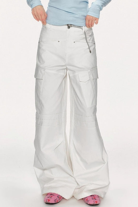 High-Waisted Solid Color Wide-Leg Trousers