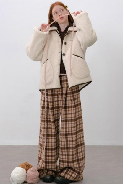 Retro Style Plaid Wide-Leg Pants
