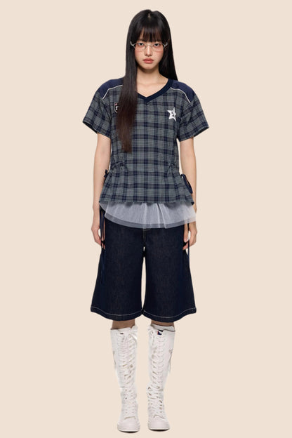 Retro Plaid Peplum Top