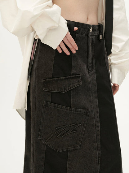 Denim patchwork long skirt