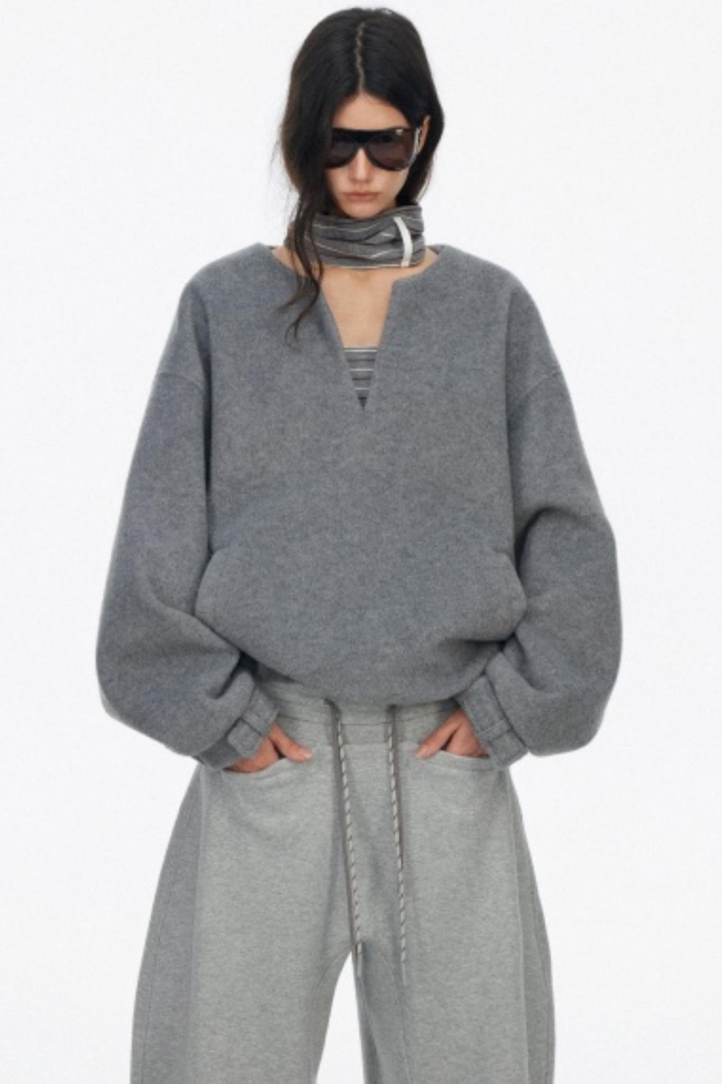 Loose Wool V-Neck Knit Sweatshirt