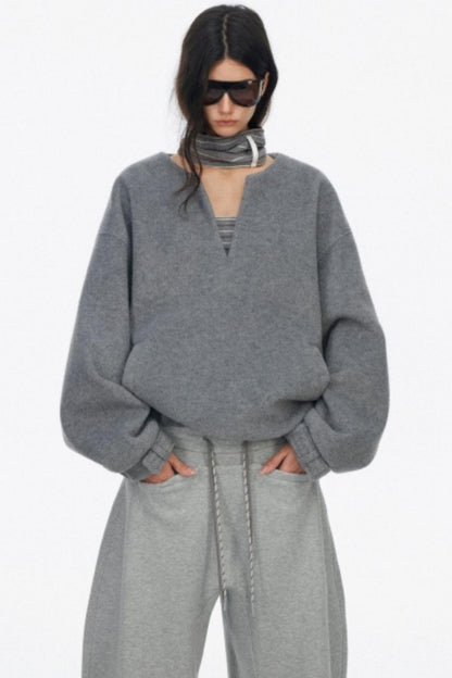 Loose Wool V-Neck Knit Sweatshirt
