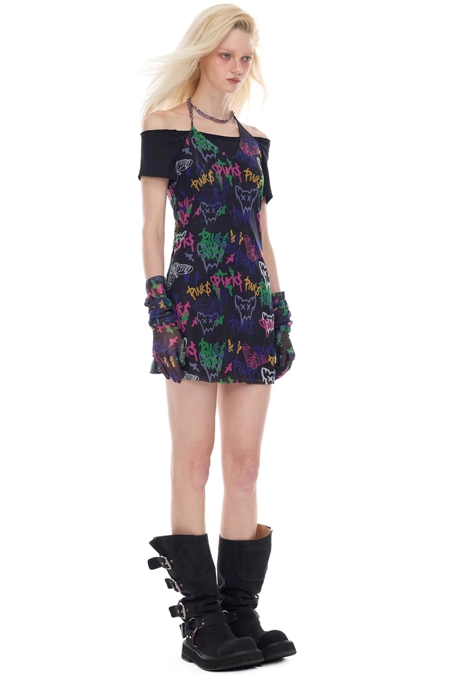 Graffiti Pen Halter Necklace Dress